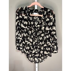Anthropologie HD in Paris Sheer Black Toile Silhouette Ruffle Blouse 12 Coquette